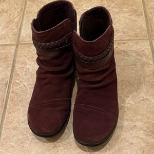 Clarks Women's Burgundy Suede Ankle Boots with Braided Strap